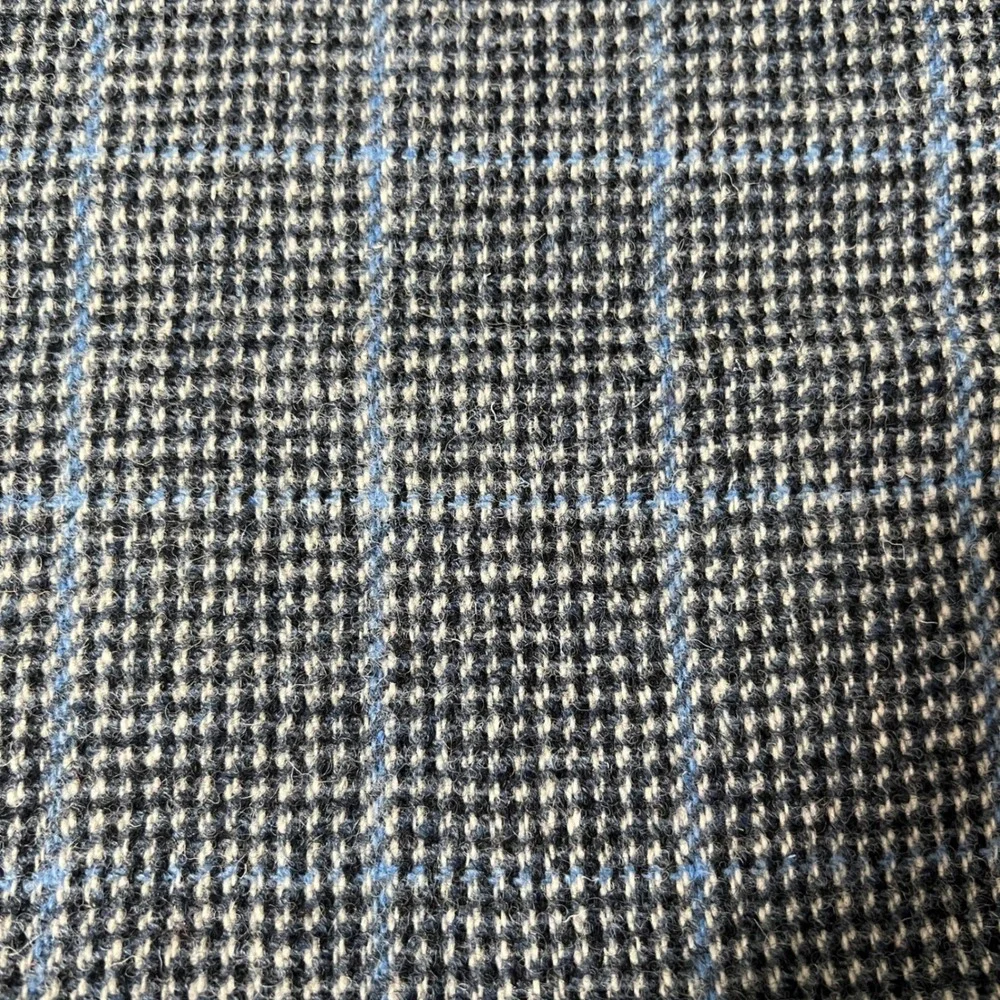 Harris Tweed Wool Scarf Blue Gray Plaid Hand Woven Scotland 57x10